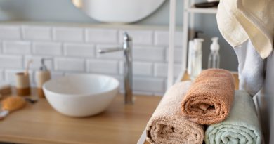 des serviettes de toilette moelleuses et soigneusement roulées sur une étagère en bois